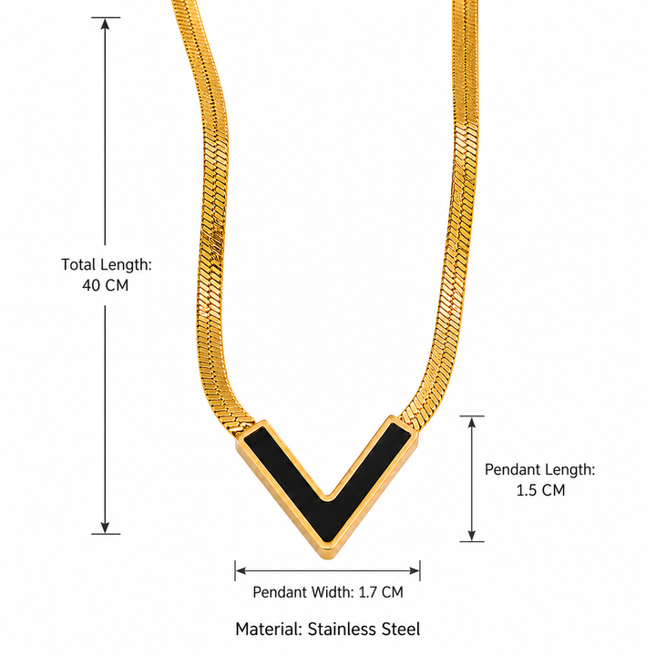Vandal V Pendant Chain Necklace - Black