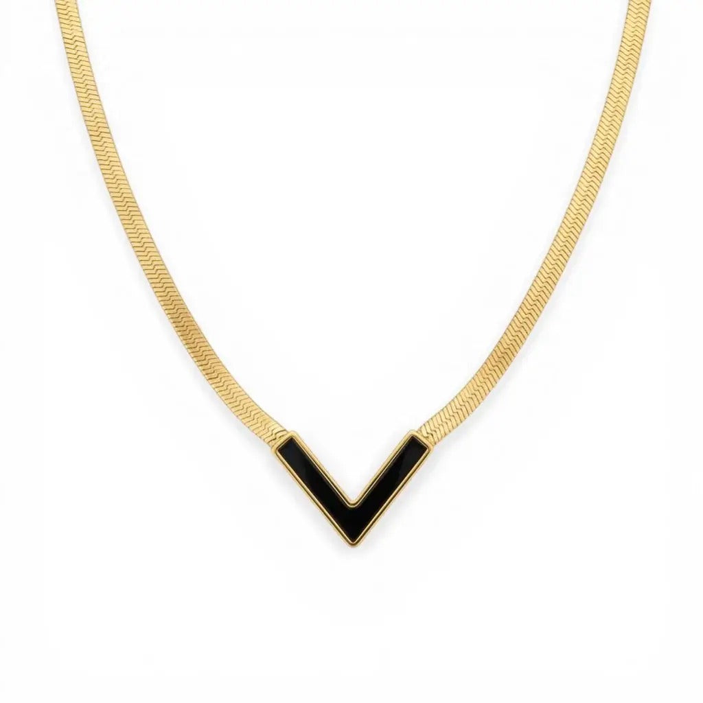 Vandal V Pendant Chain Necklace - Black