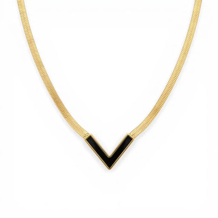 Vandal V Pendant Chain Necklace - Black