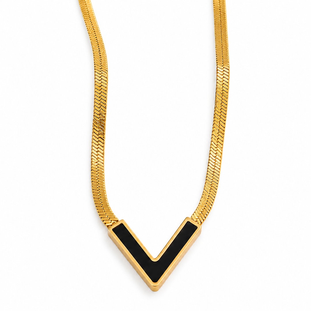 Vandal V Pendant Chain Necklace - Black