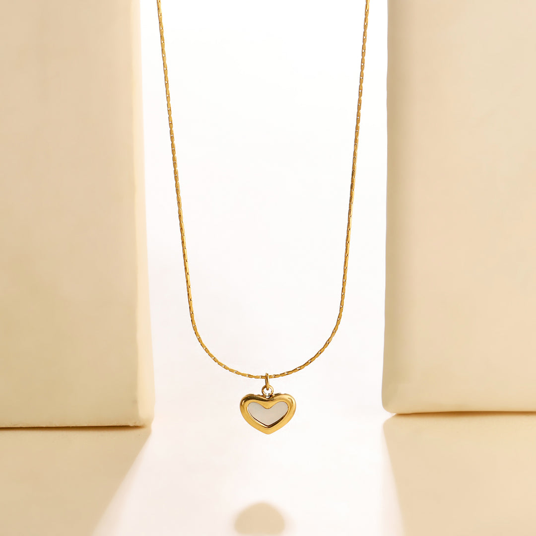 Pearl Heart Charm Gold Necklace - Salty Accessories