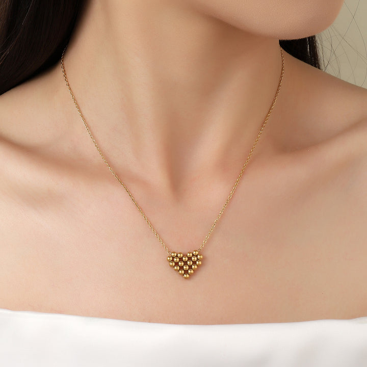 Pixilated Heart Gold Necklace