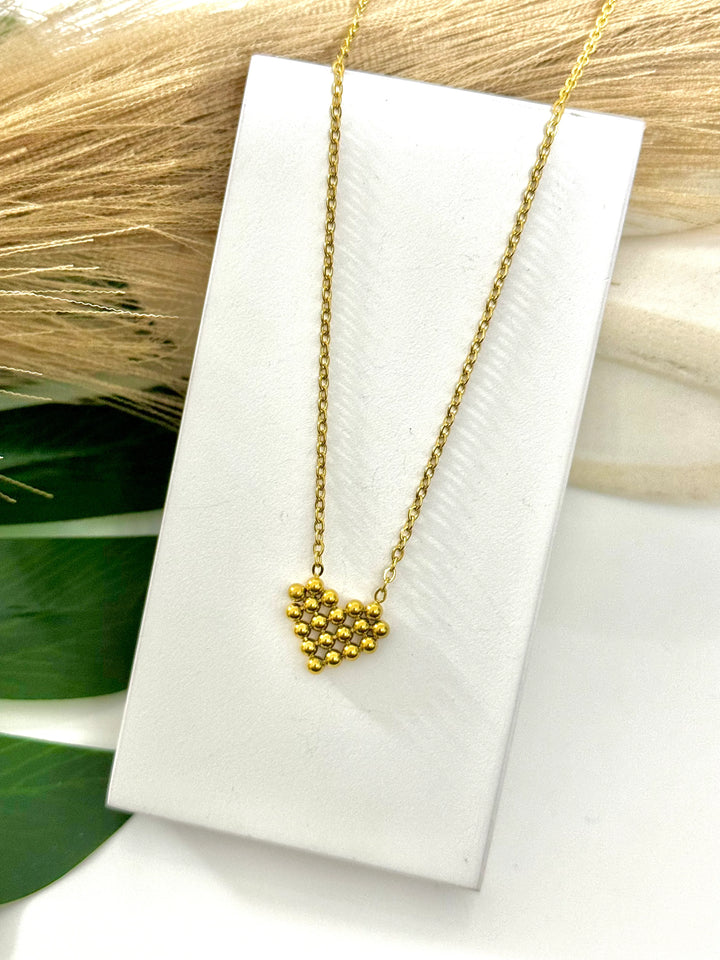 Pixilated Heart Gold Necklace