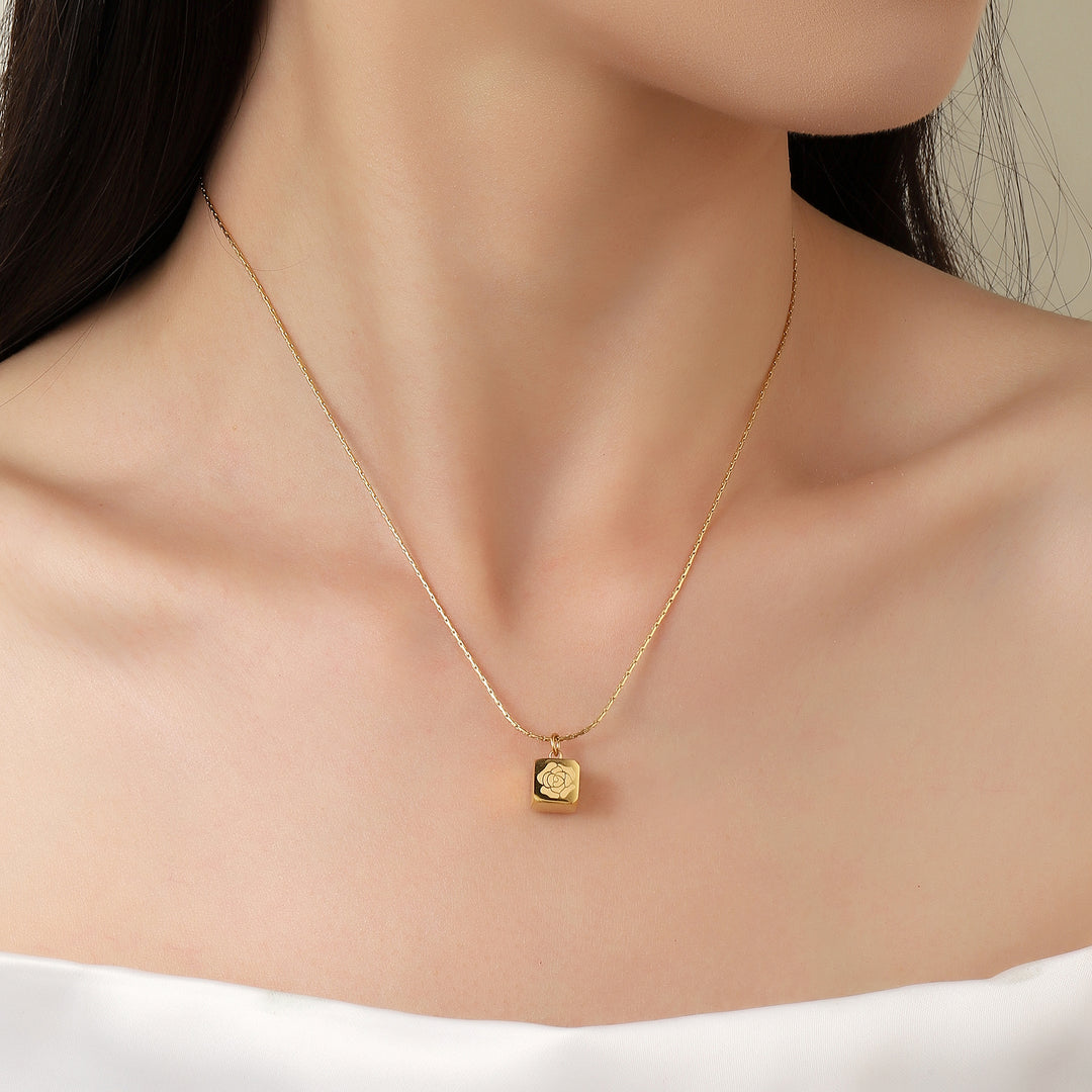 Lithe Rose Charm Gold Reversible Necklace - Main Image