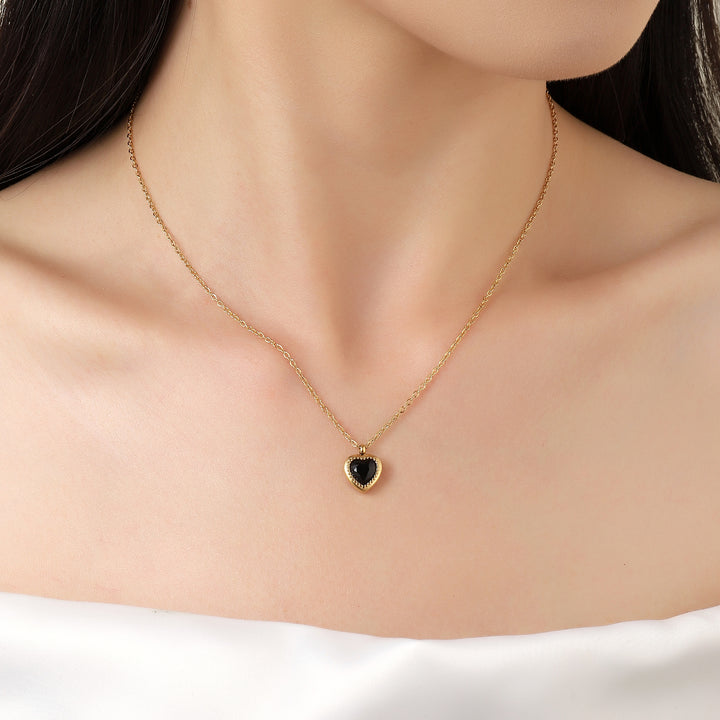 Black Studded Heart Gold Necklace - Salty Accessories