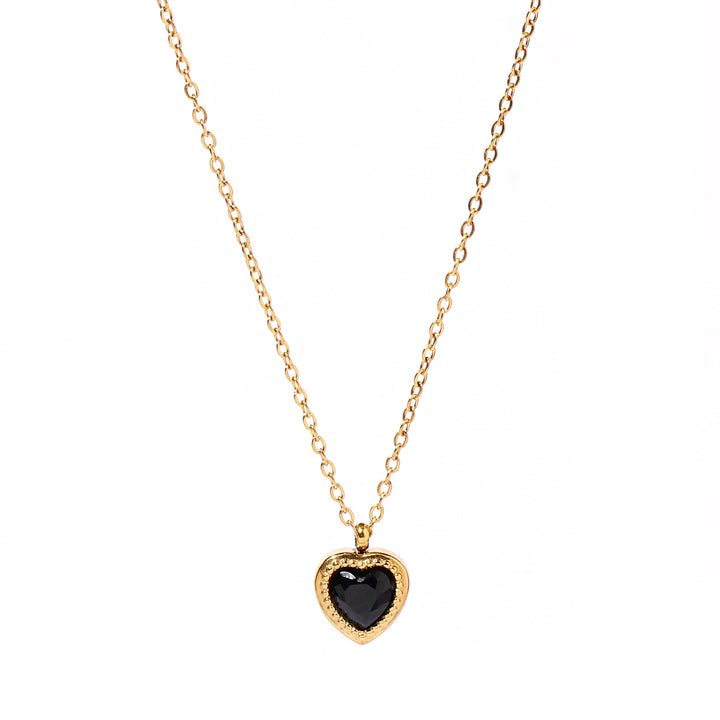 Black Studded Heart Gold Necklace