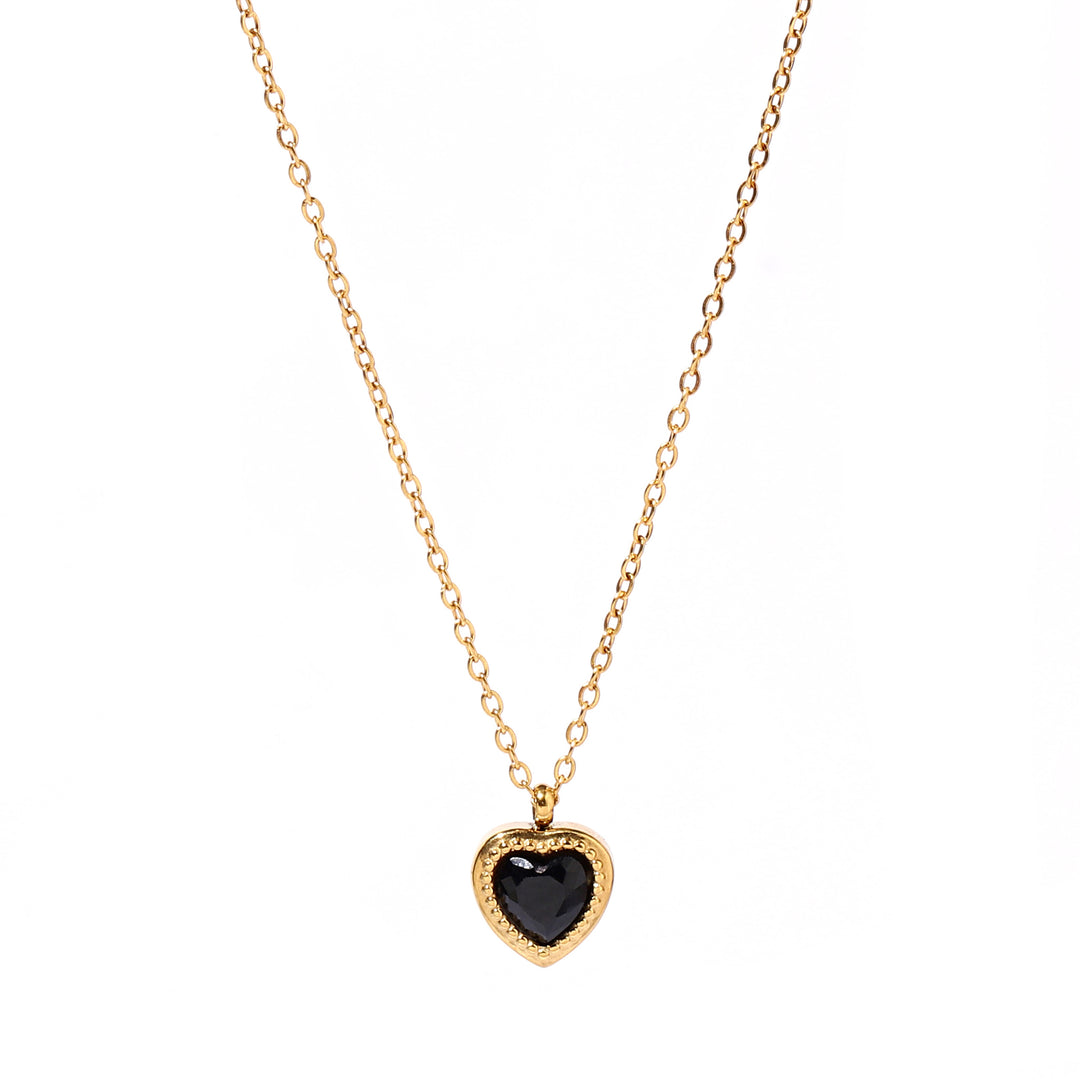 Black Studded Heart Gold Necklace - Salty Accessories