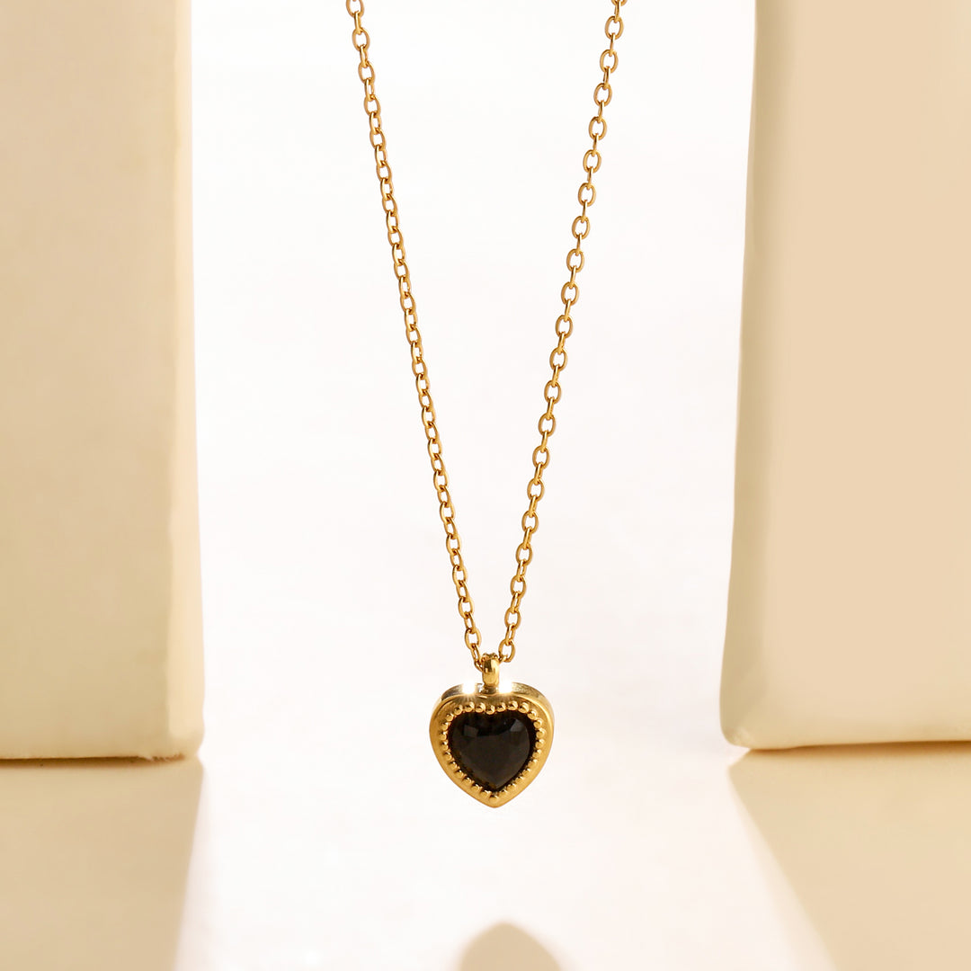 Black Studded Heart Gold Necklace - Salty Accessories