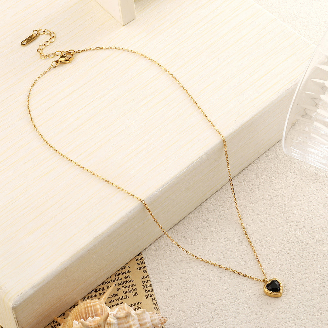 Black Studded Heart Gold Necklace - Salty Accessories