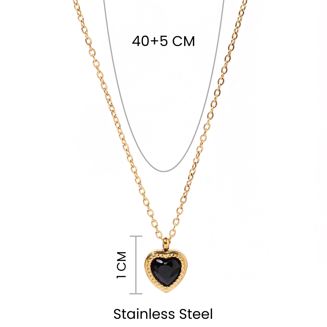 Black Studded Heart Gold Necklace