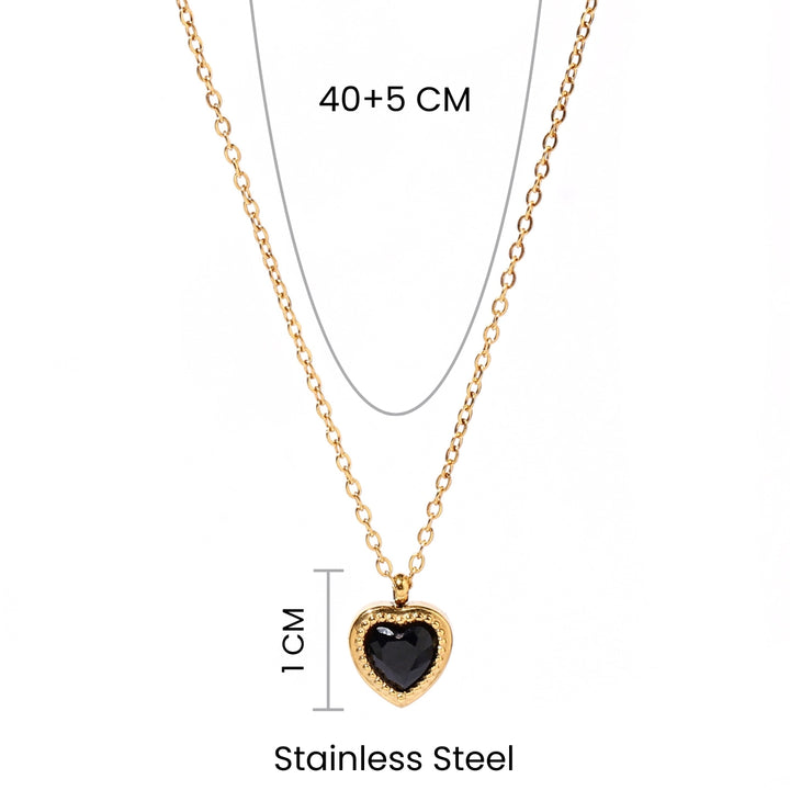 Black Studded Heart Gold Necklace - Salty Accessories