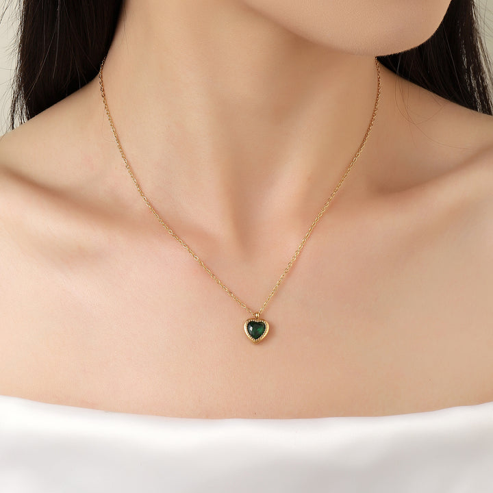 Green Studded Heart Gold Necklace - Salty Accessories