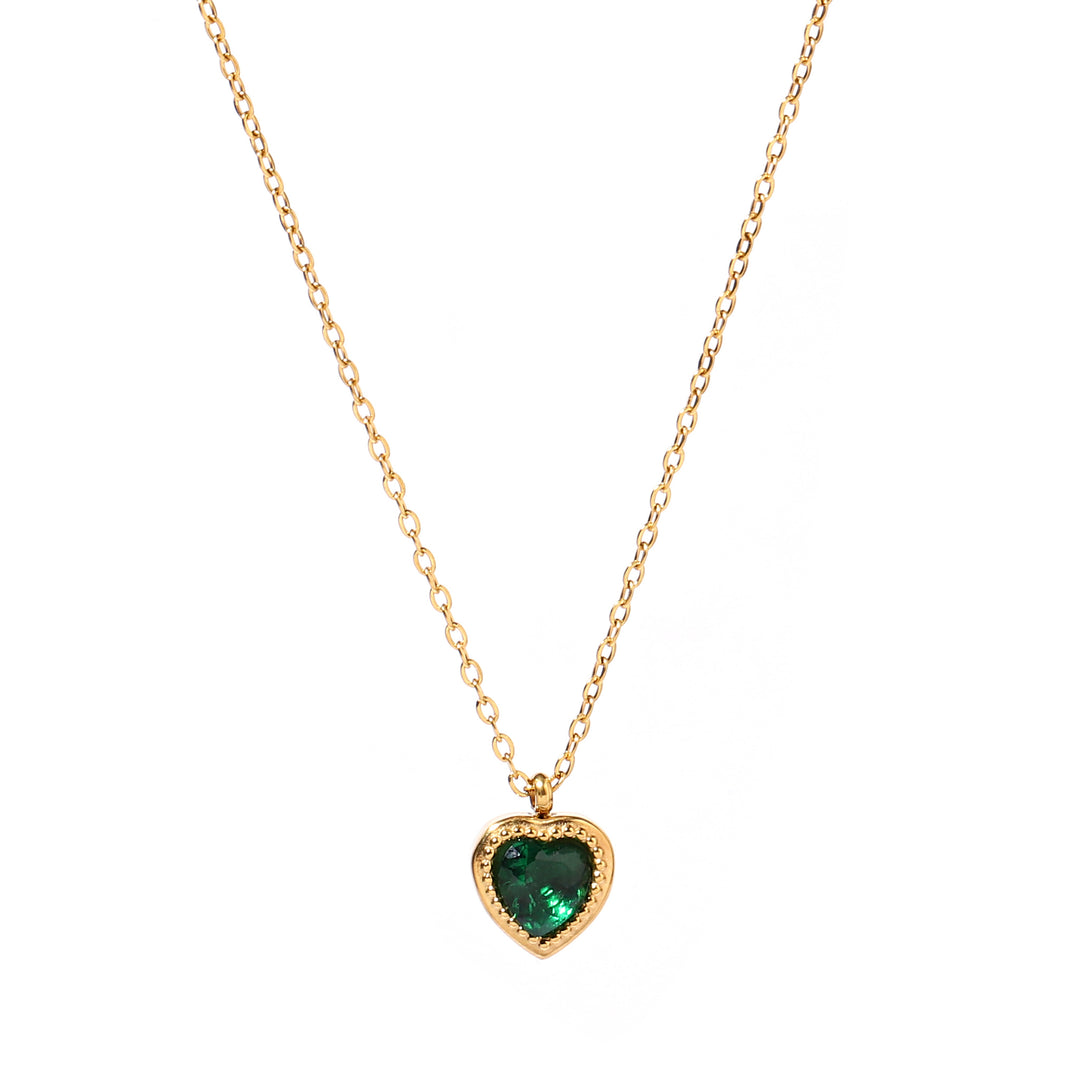 Green Studded Heart Gold Necklace - Salty Accessories