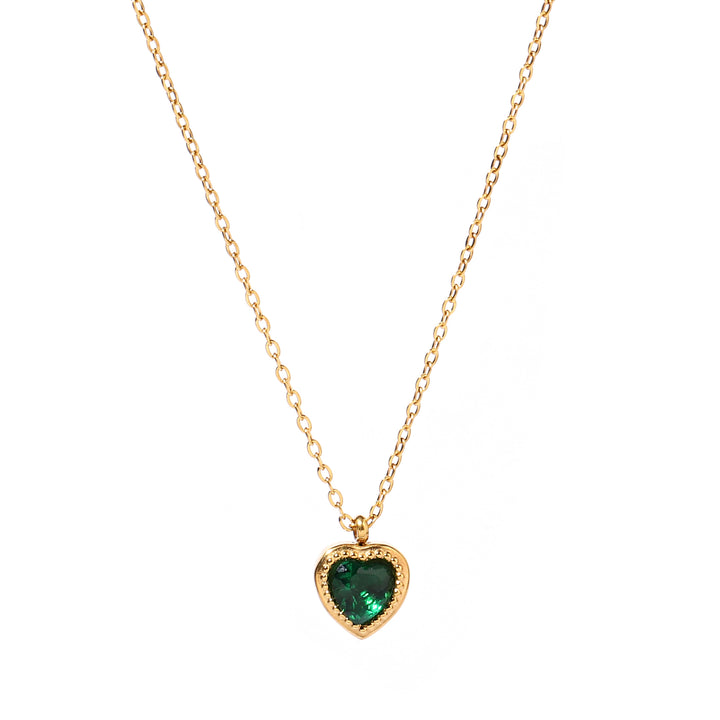 Green Studded Heart Gold Necklace - Salty Accessories