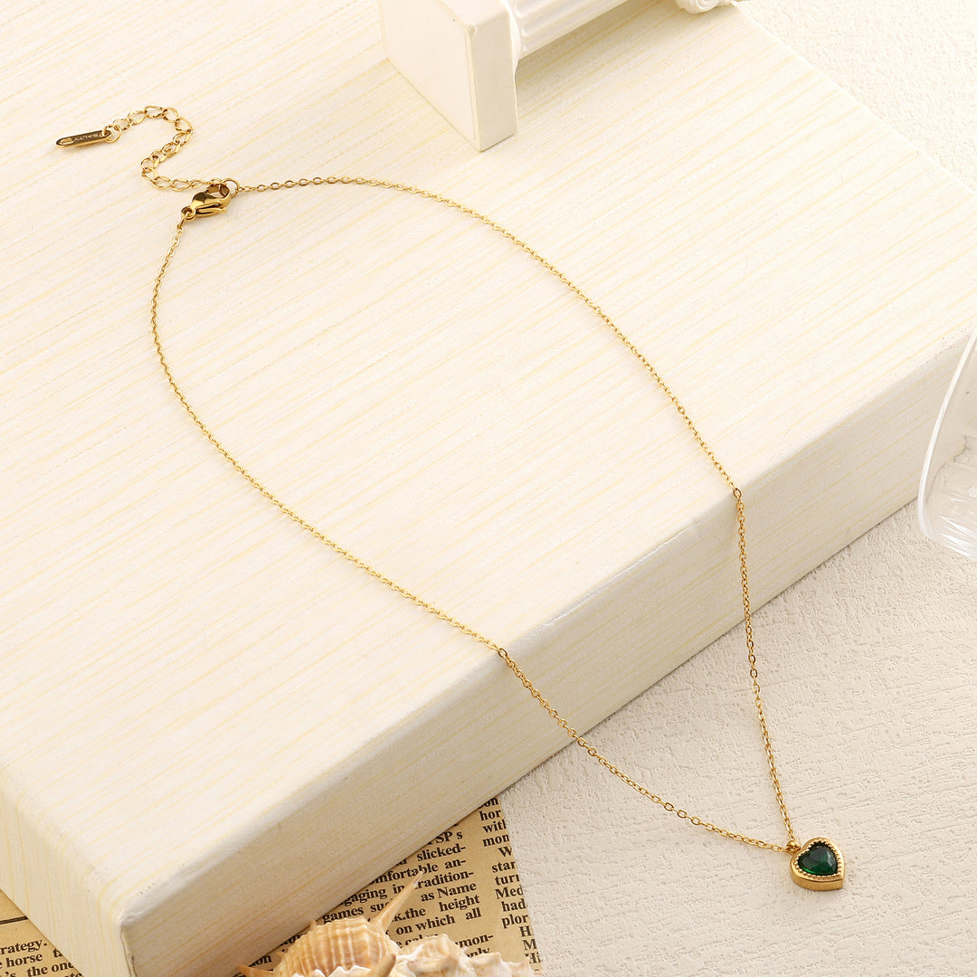 Green Studded Heart Gold Necklace - Salty Accessories