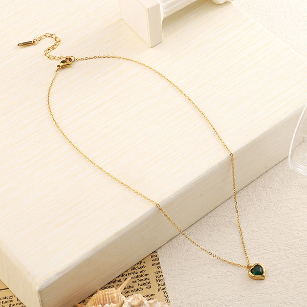 Green Studded Heart Gold Necklace