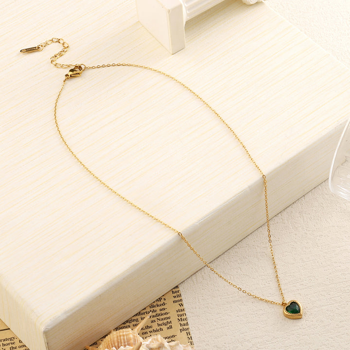 Green Studded Heart Gold Necklace - Salty Accessories