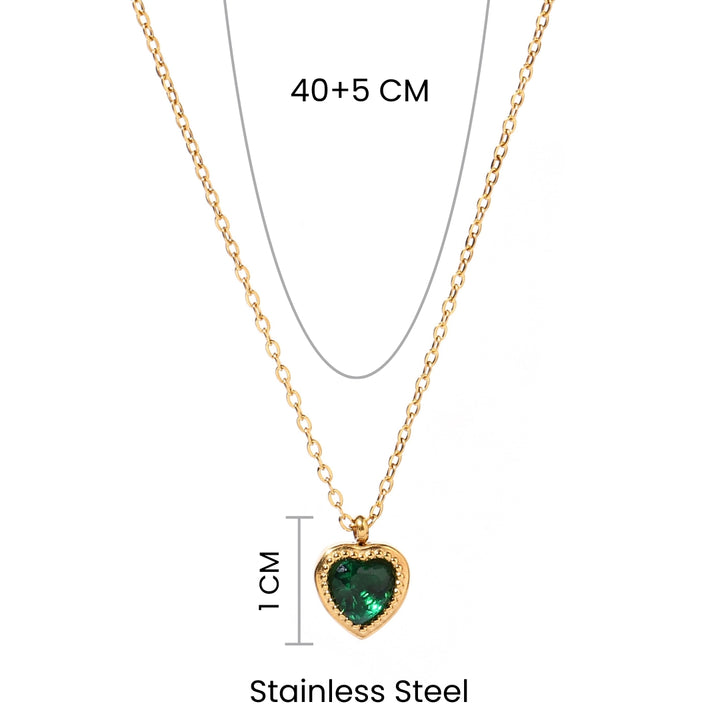 Green Studded Heart Gold Necklace