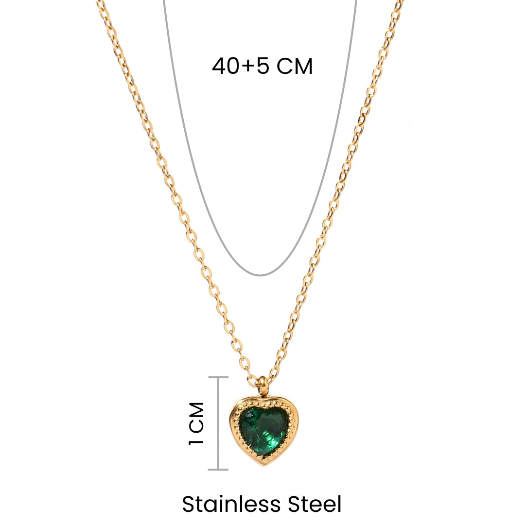 Green Studded Heart Gold Necklace - Salty Accessories