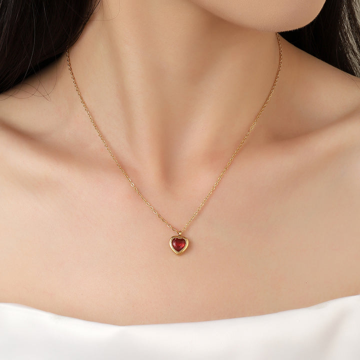Red Heart Charm Gold Necklace - Salty Accessories
