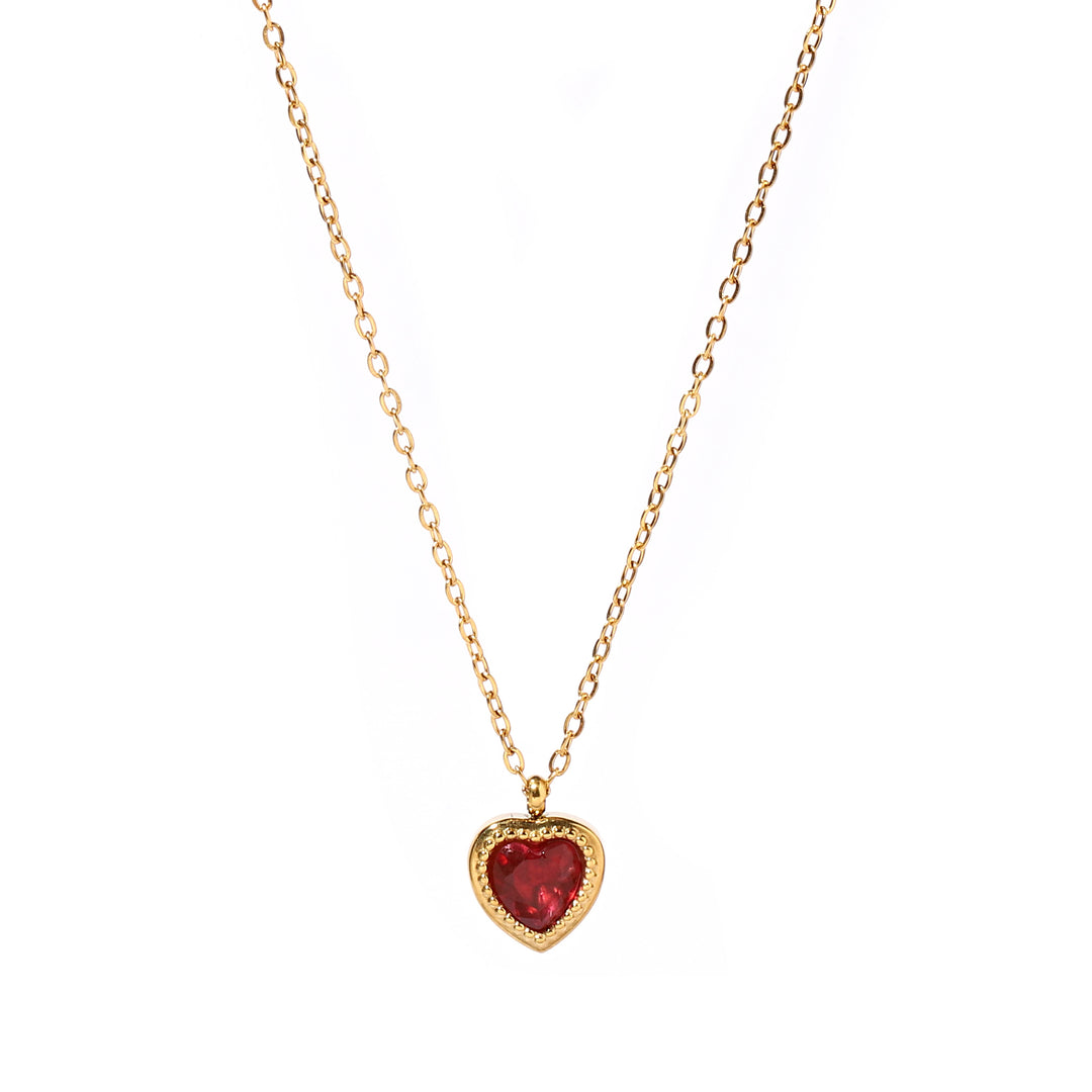 Red Heart Charm Gold Necklace - Salty Accessories