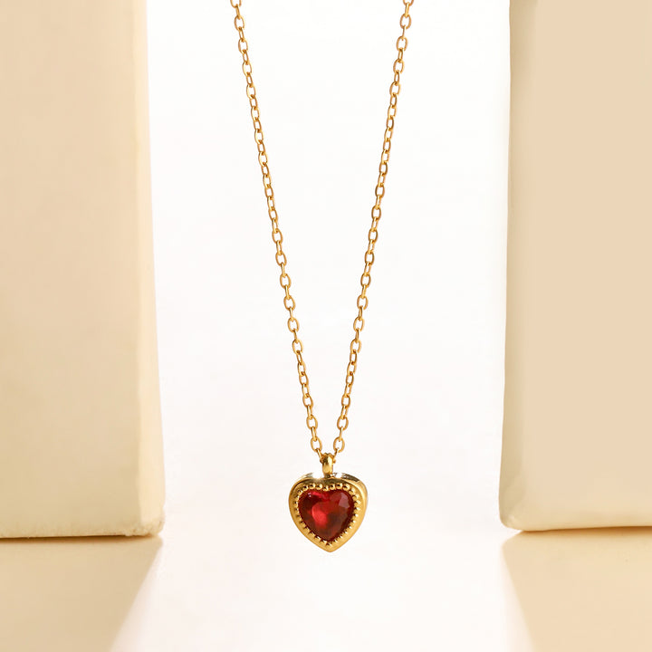 Red Heart Charm Gold Necklace - Salty Accessories