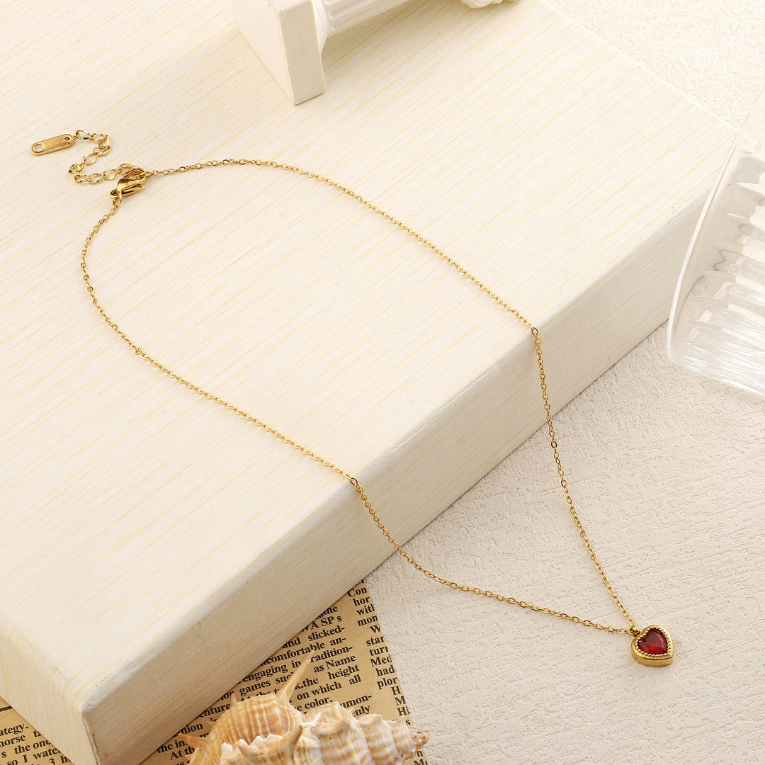 Red Heart Charm Gold Necklace - Salty Accessories