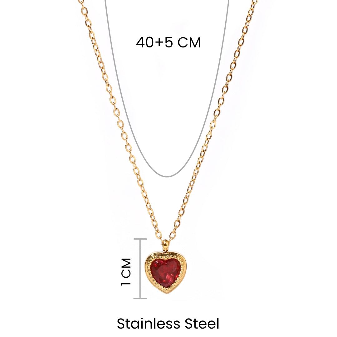 Red Heart Charm Gold Necklace - Salty Accessories