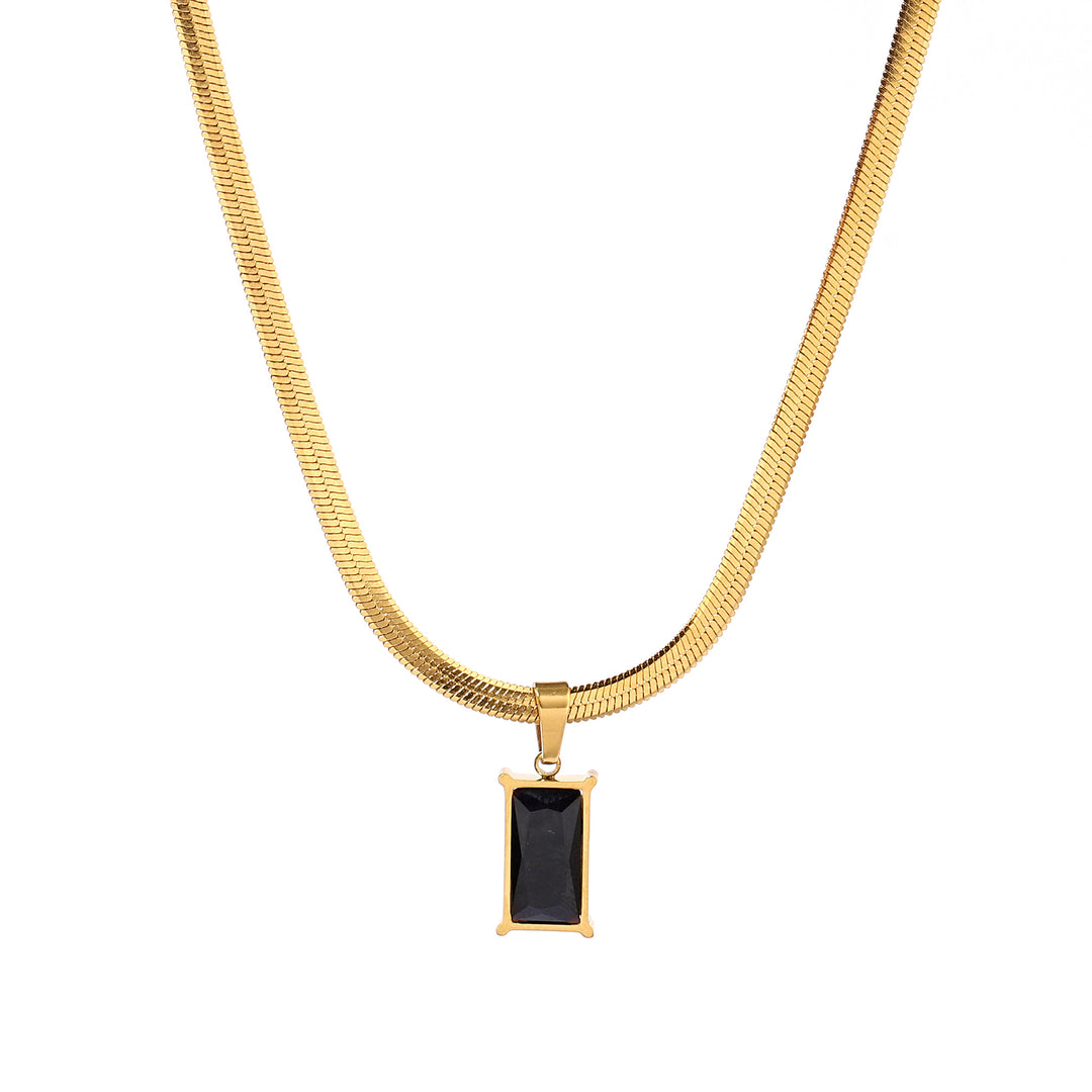 Black Stone Charm Gold Necklace