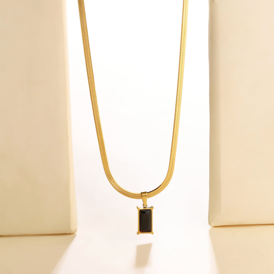 Black Stone Charm Gold Necklace - Salty Accessories