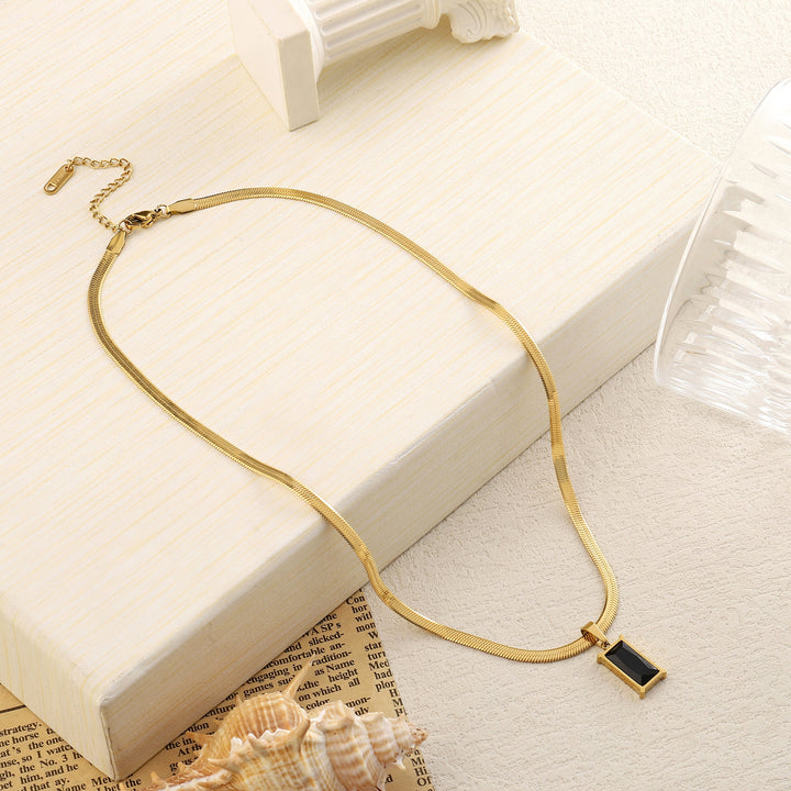 Black Stone Charm Gold Necklace