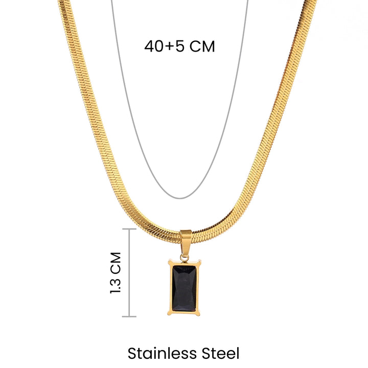 Black Stone Charm Gold Necklace