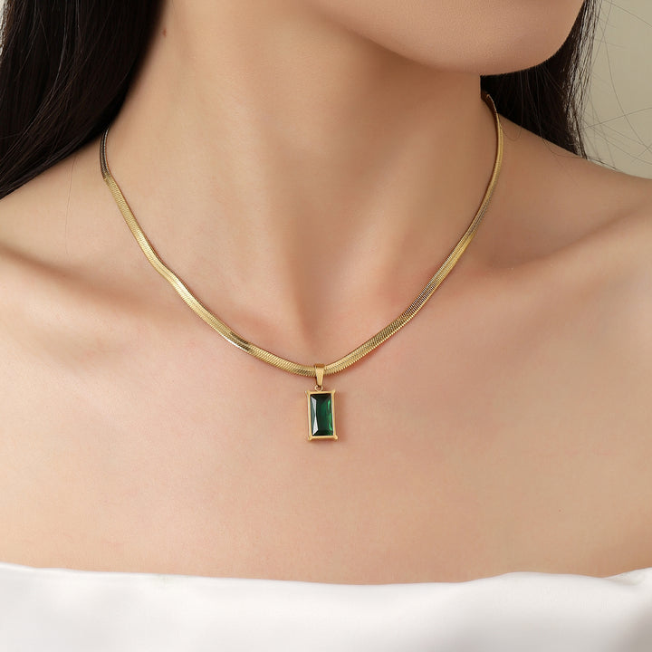 Emerald Stone Charm Gold Necklace - Salty Accessories