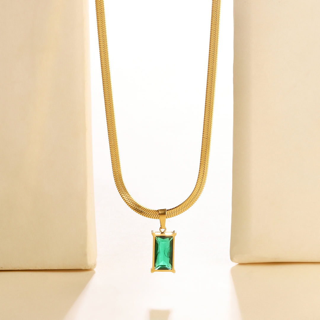 Emerald Stone Charm Gold Necklace - Salty Accessories