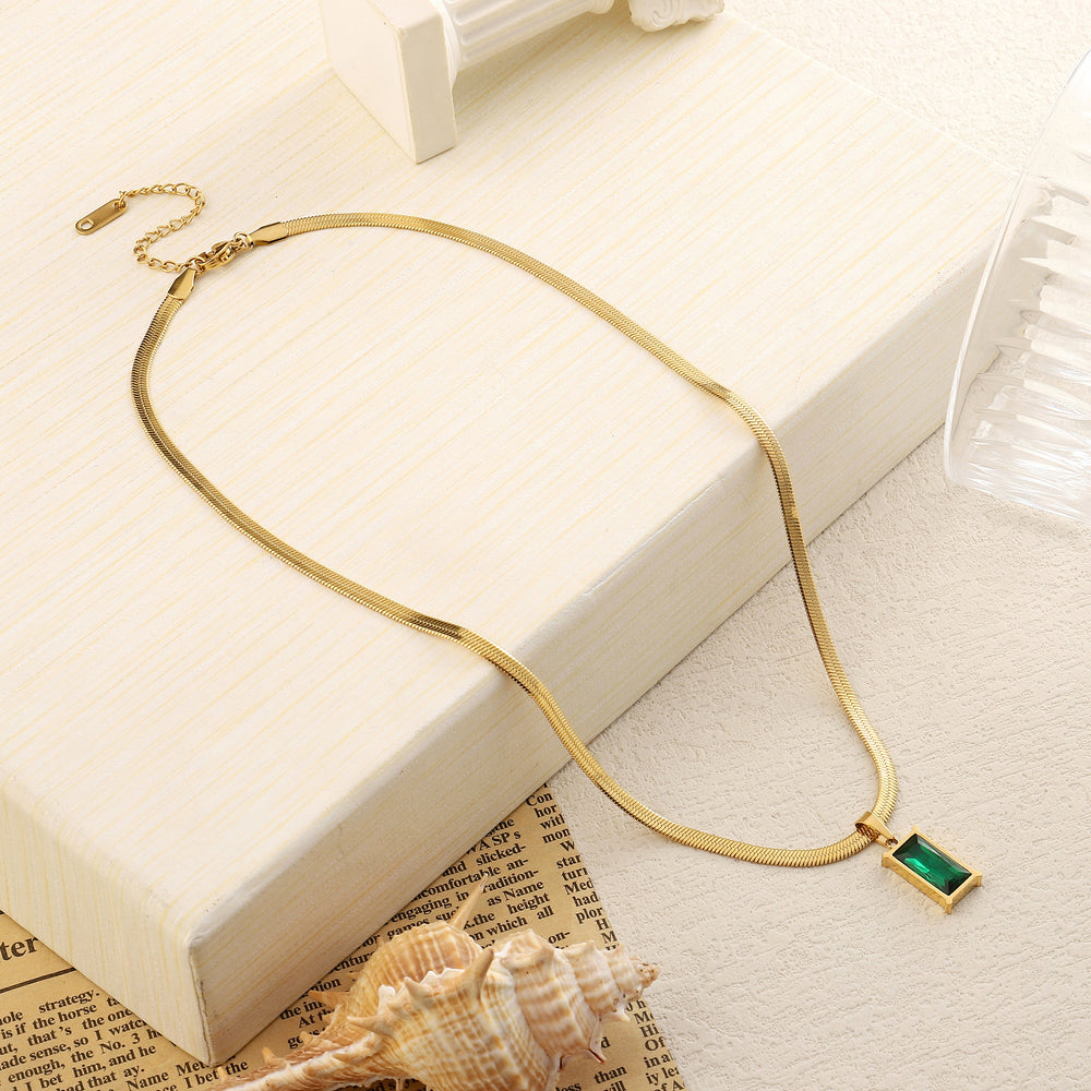 Emerald Stone Charm Gold Necklace - Salty Accessories