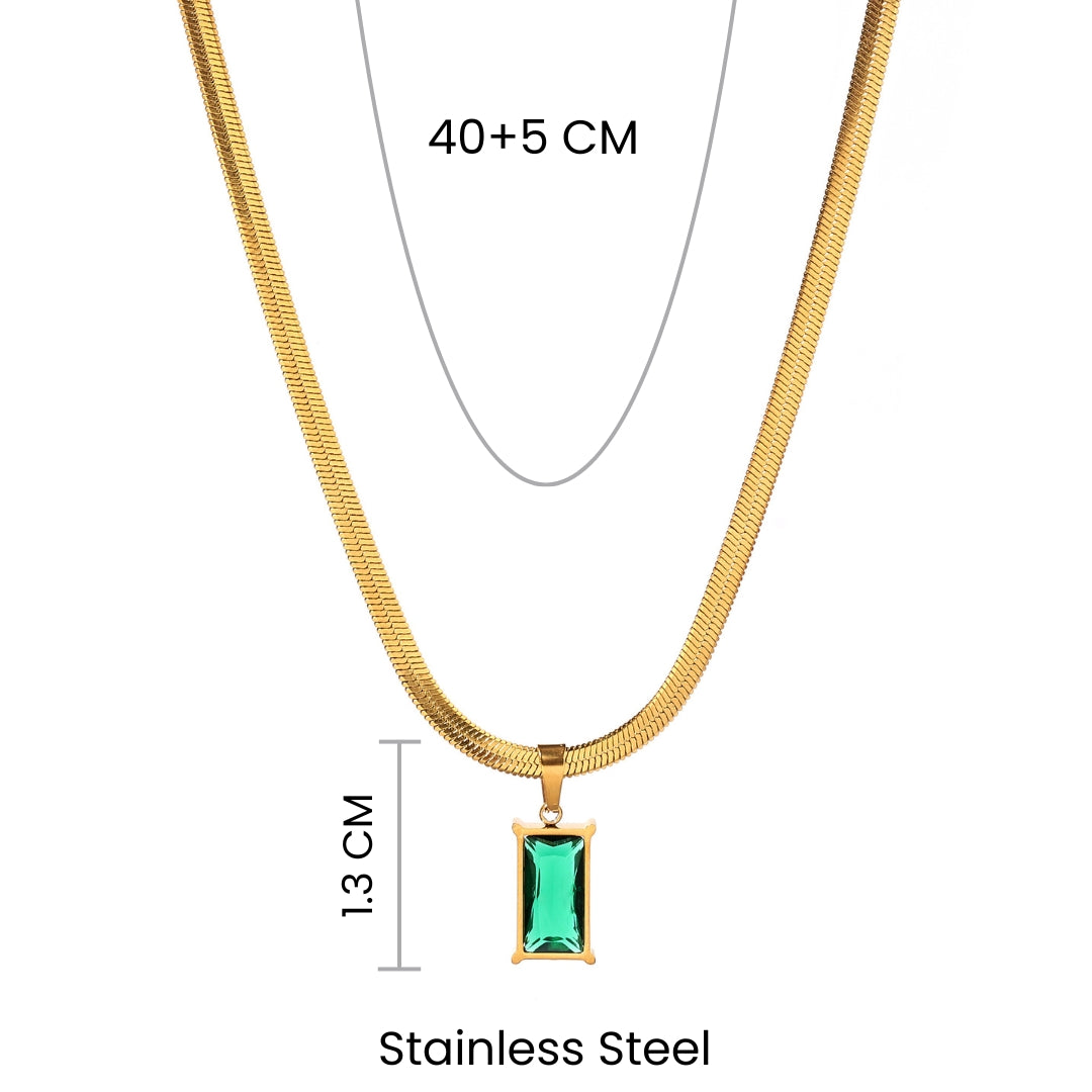 Emerald Stone Charm Gold Necklace