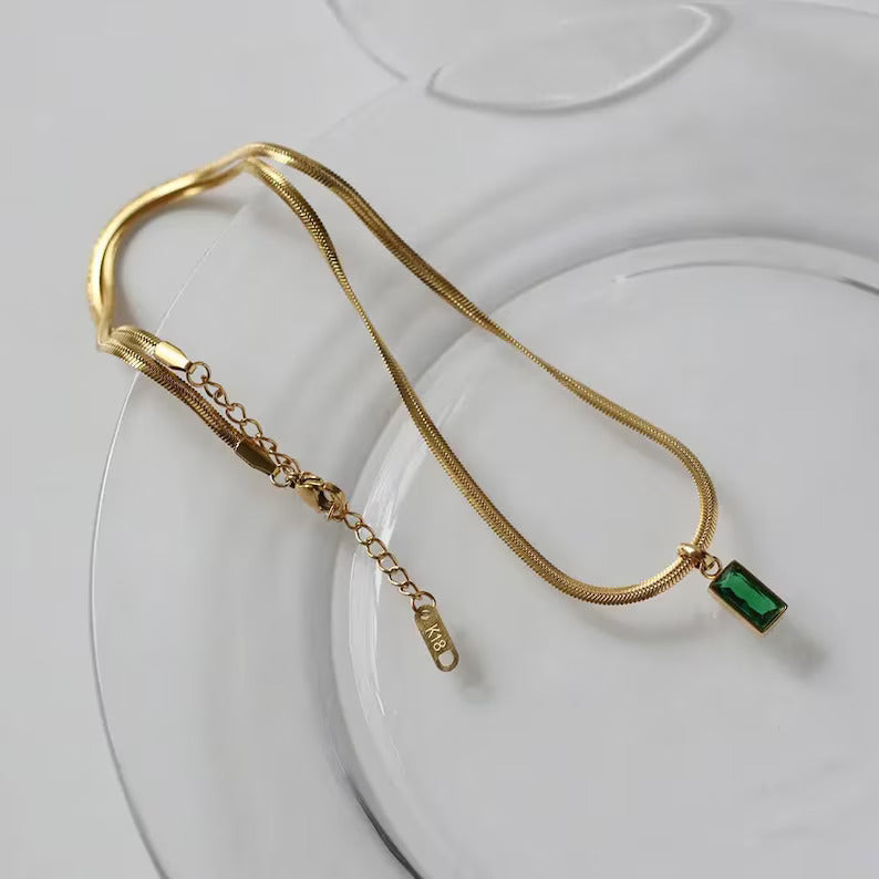 Emerald Stone Charm Gold Necklace