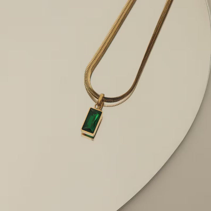 Emerald Stone Charm Gold Necklace - Salty Accessories