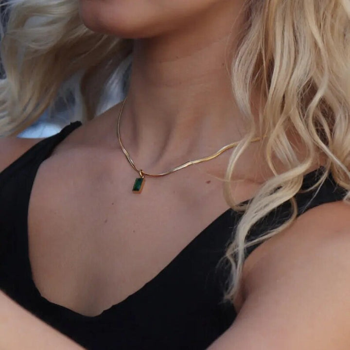 Emerald Stone Charm Gold Necklace