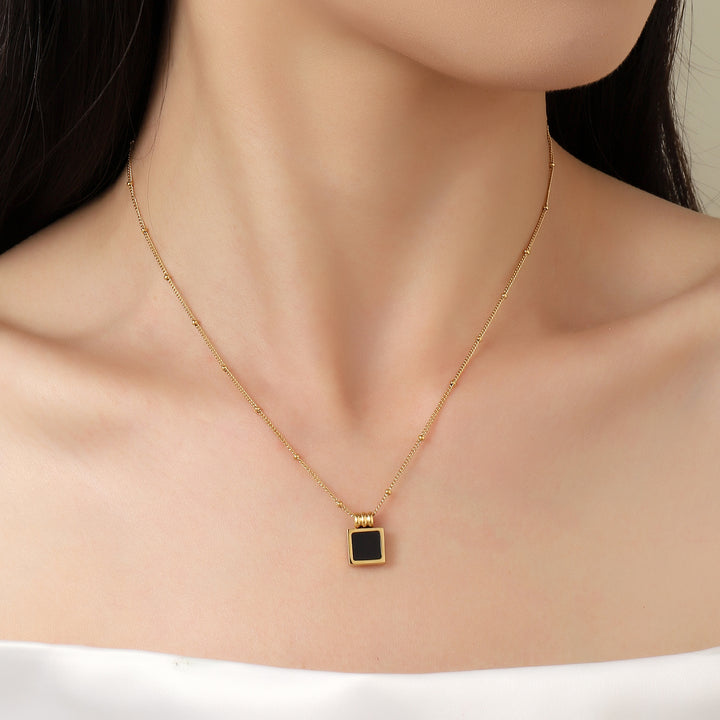 Black Square Charm Gold Necklace - Salty Accessories