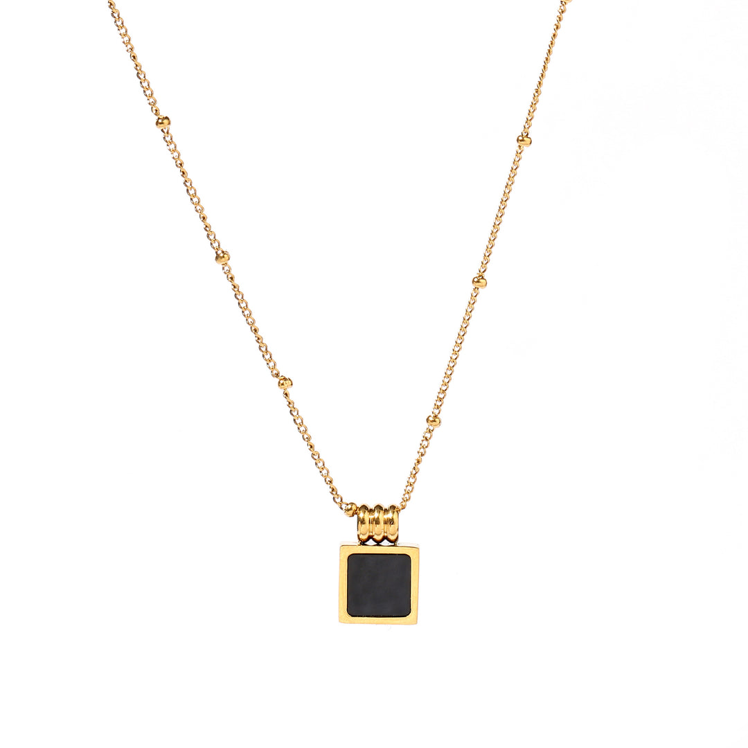 Black Square Charm Gold Necklace - Salty Accessories