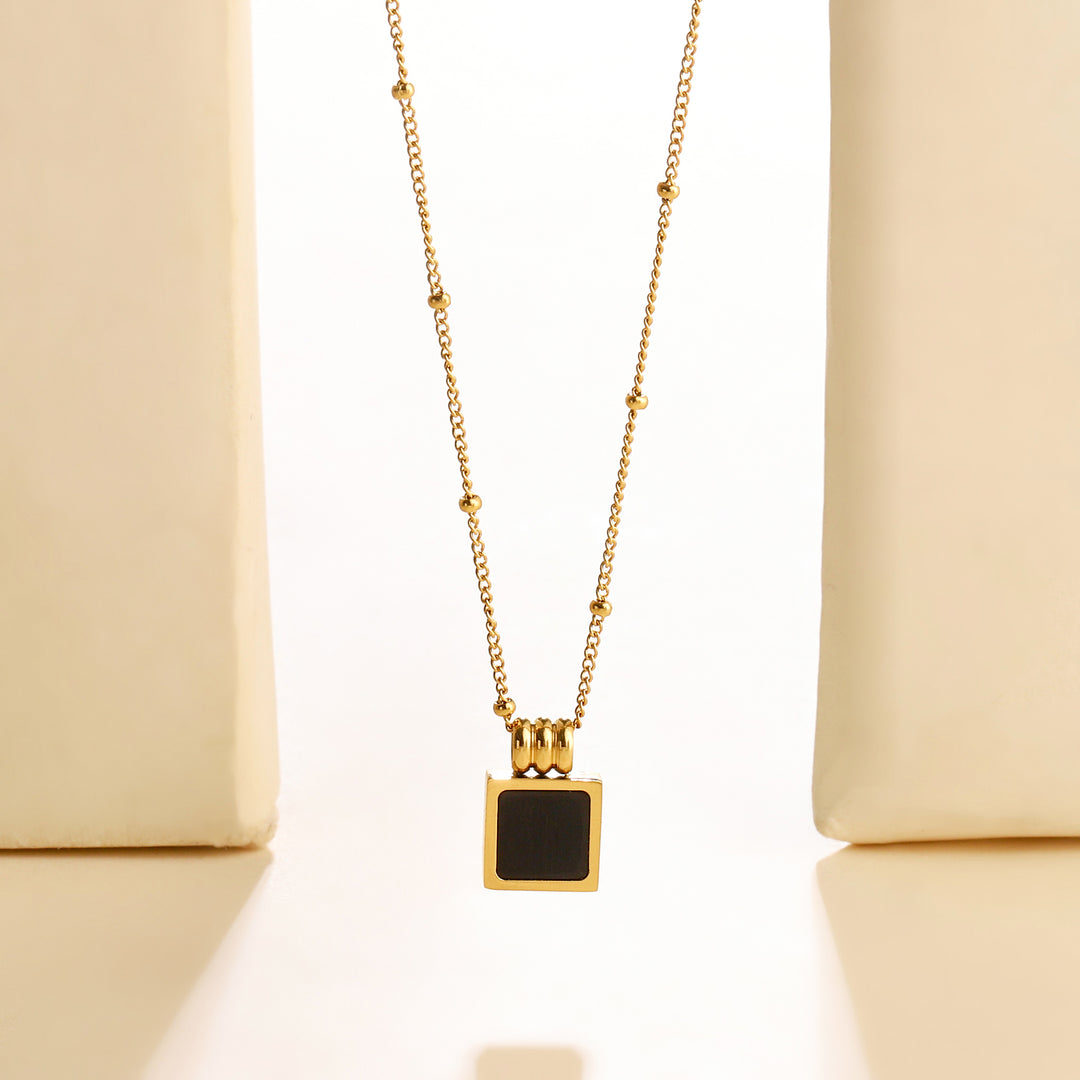 Onyx Pendant Mens Gold Necklace With Charm Black Square Charm Gold