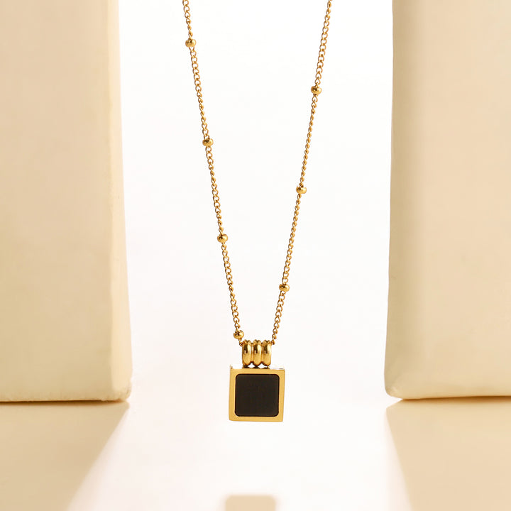 Black Square Charm Gold Necklace