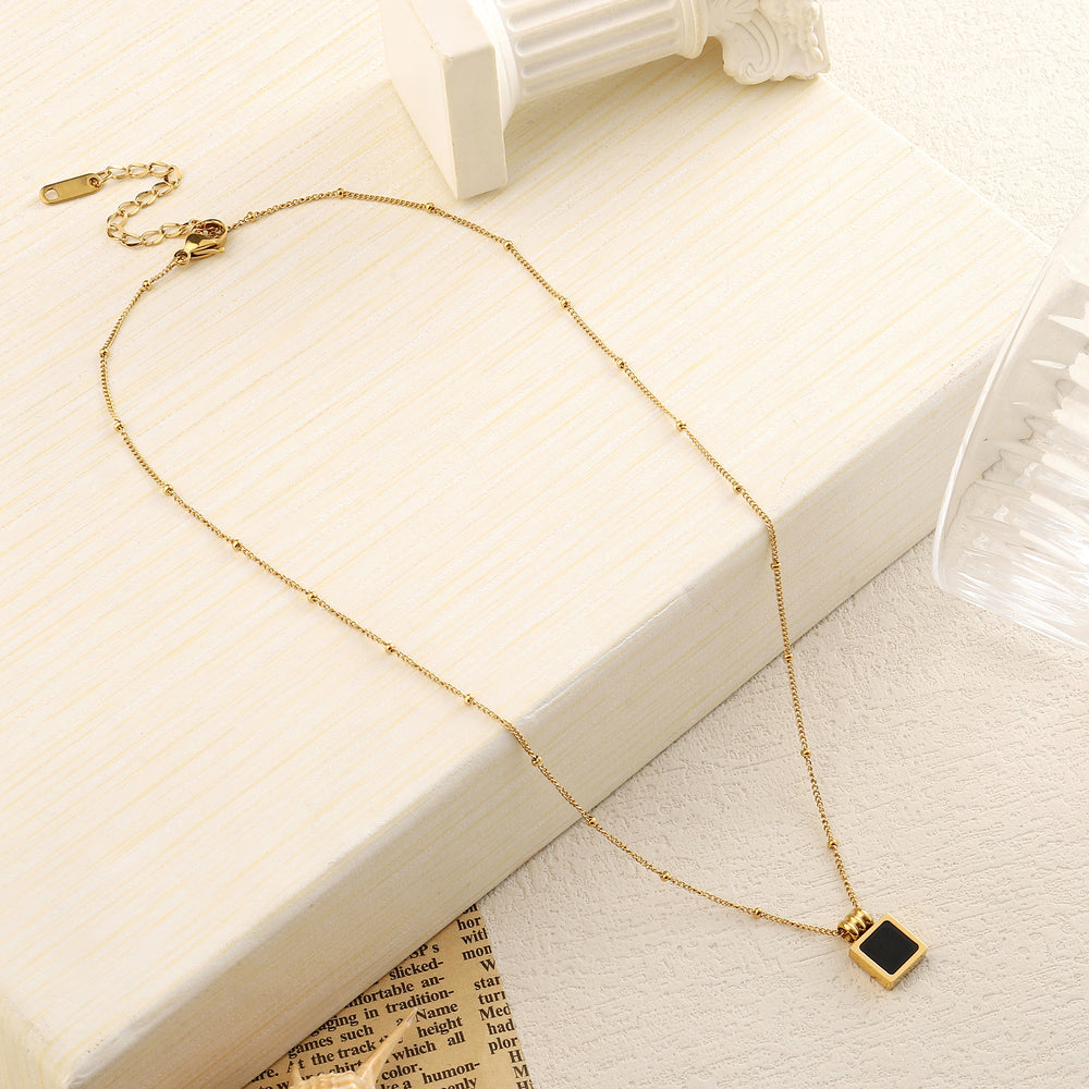 Black Square Charm Gold Necklace - Salty Accessories