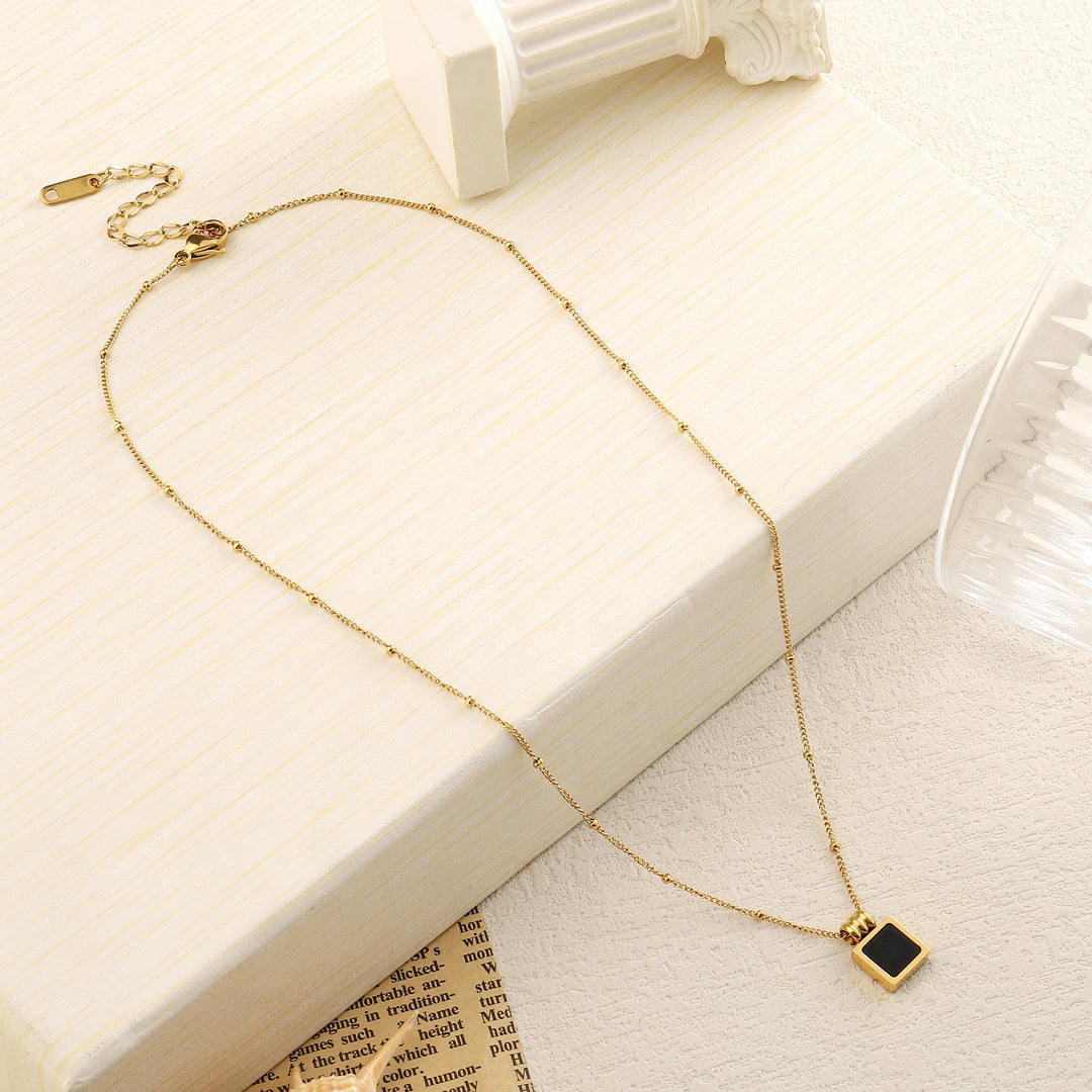 Black Square Charm Gold Necklace