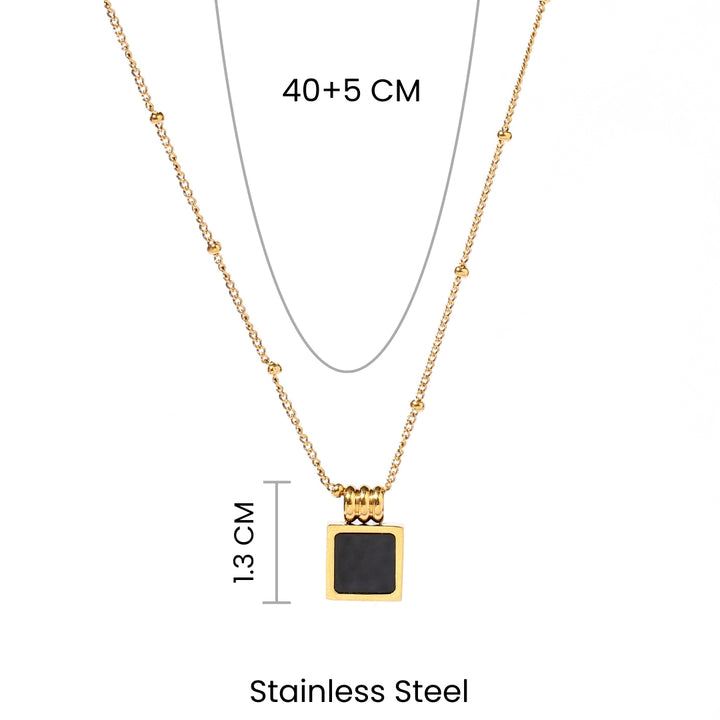 Black Square Charm Gold Necklace - Salty Accessories