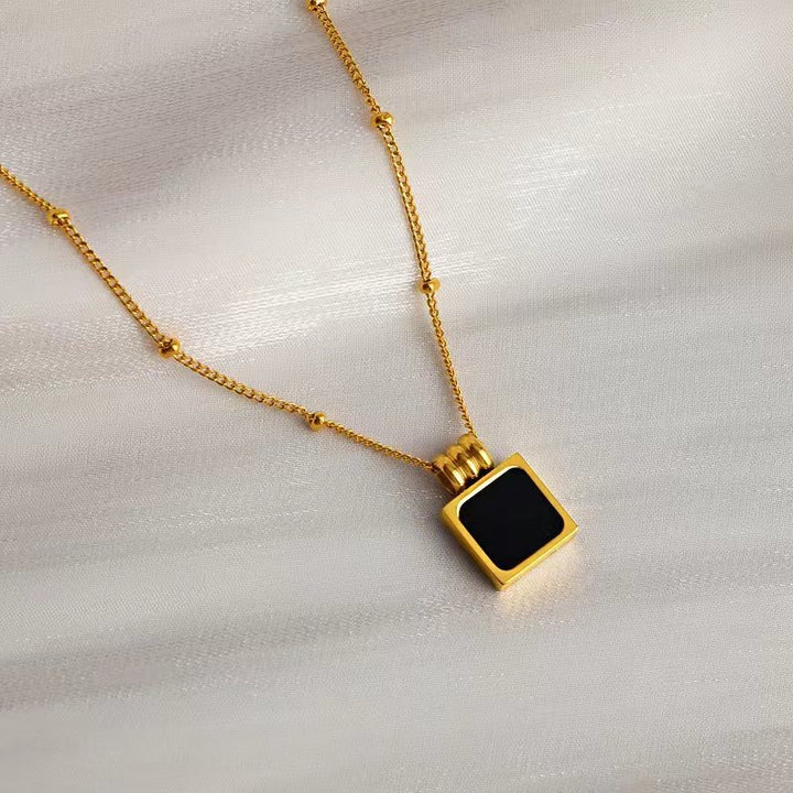 Black Square Charm Gold Necklace - Salty Accessories