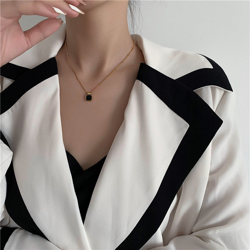 Black Square Charm Gold Necklace - Salty Accessories