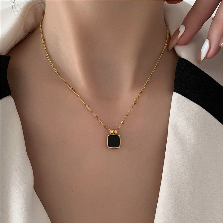 Black Square Charm Gold Necklace - Salty Accessories