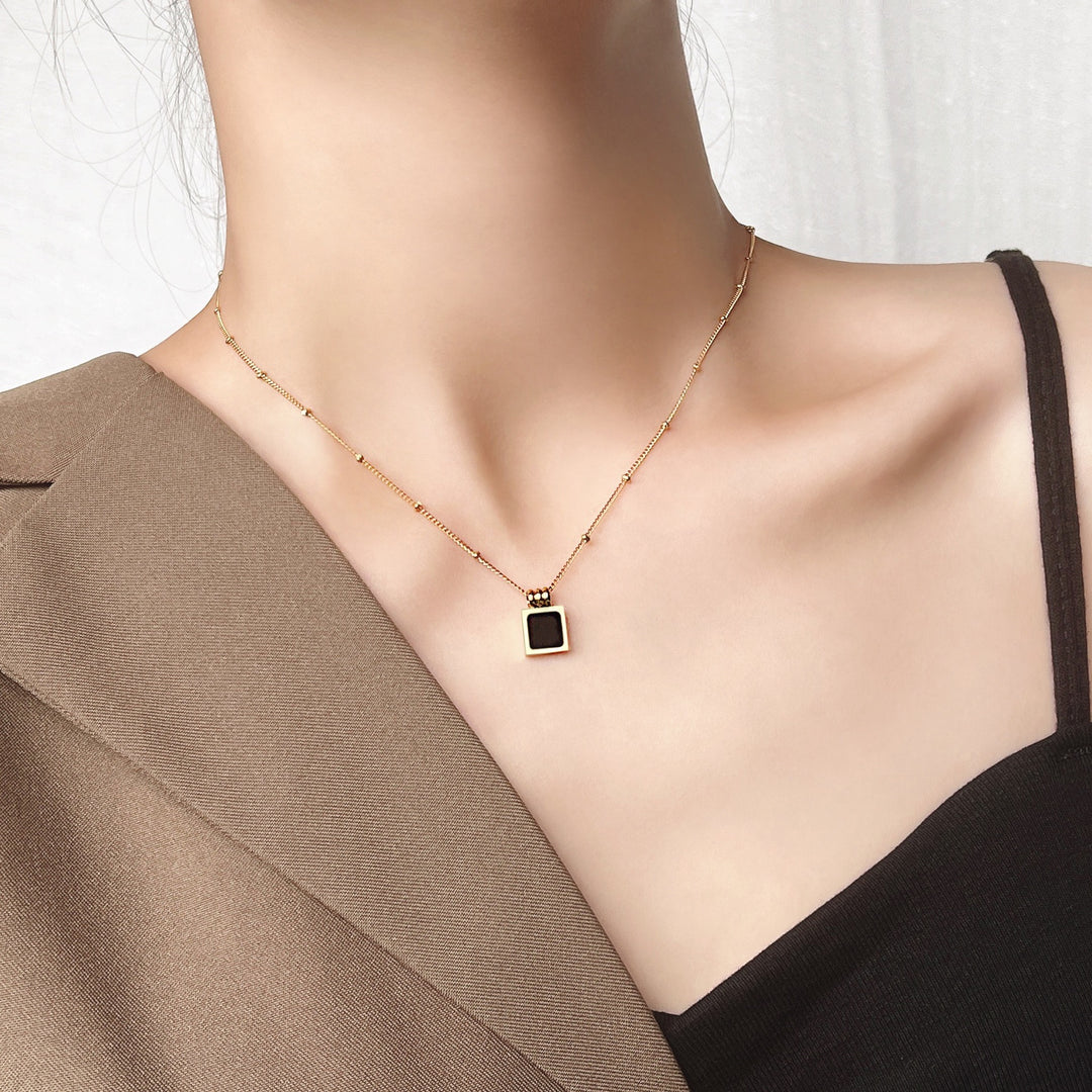 Black Square Charm Gold Necklace - Salty Accessories